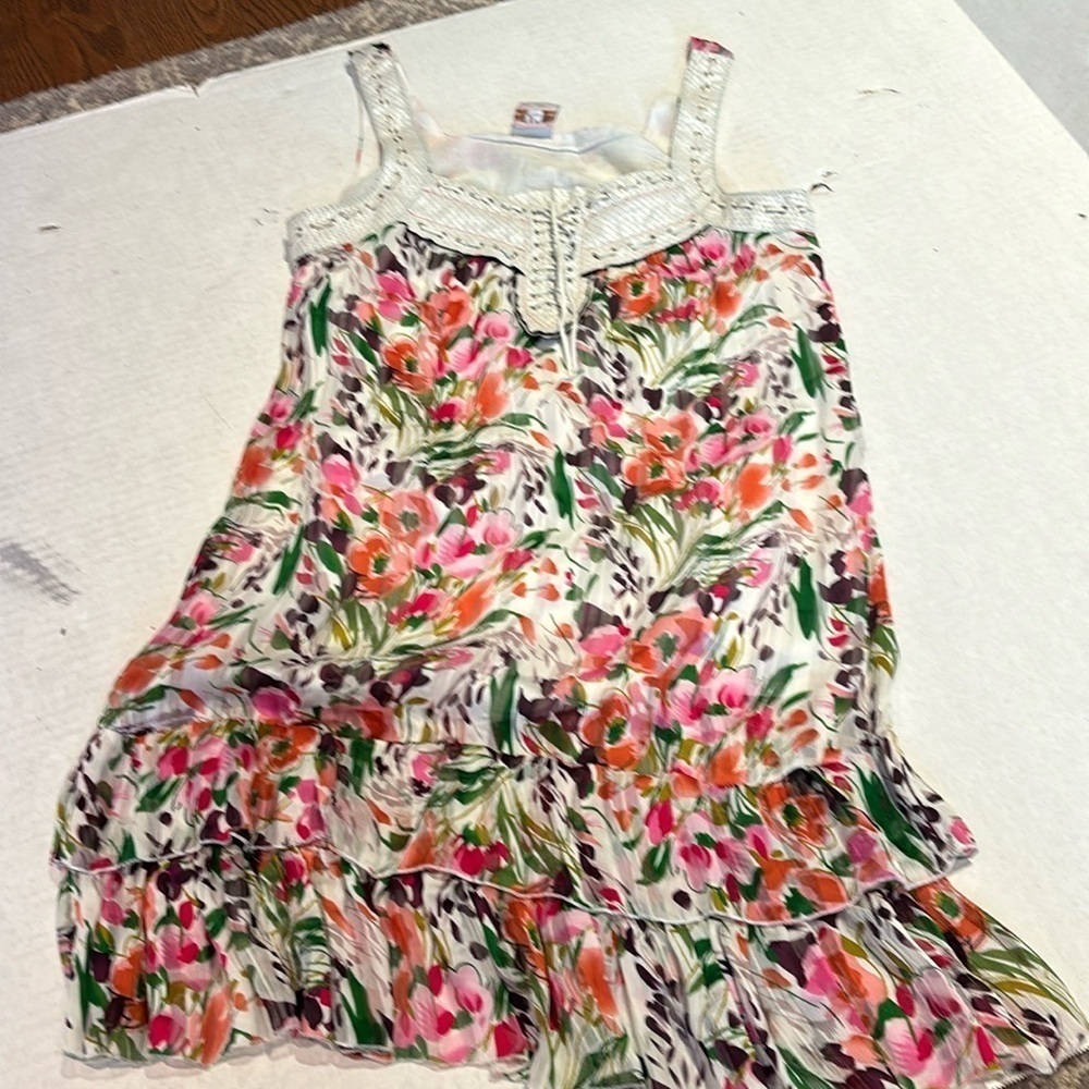 LM Lulu Paris mini floral ruffle dress with leather trim in front size S